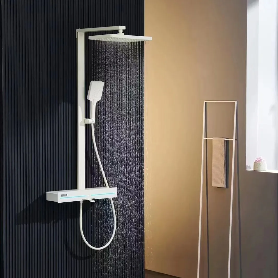 Thermostatic Shower Head Set Hotel Bathroom Atmosphere Light Three-level Pressure-increasing Shower Set Grey Complete Set