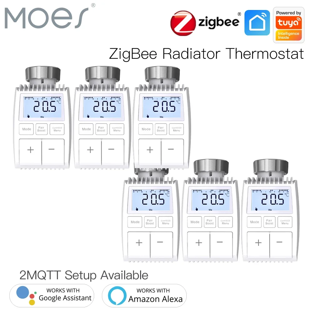 Moes Tuya ZigBee3.0 Radiator Actuator Valve Smart Thermostat Temperature Controller External Sensor TRV Voice Control Alexa