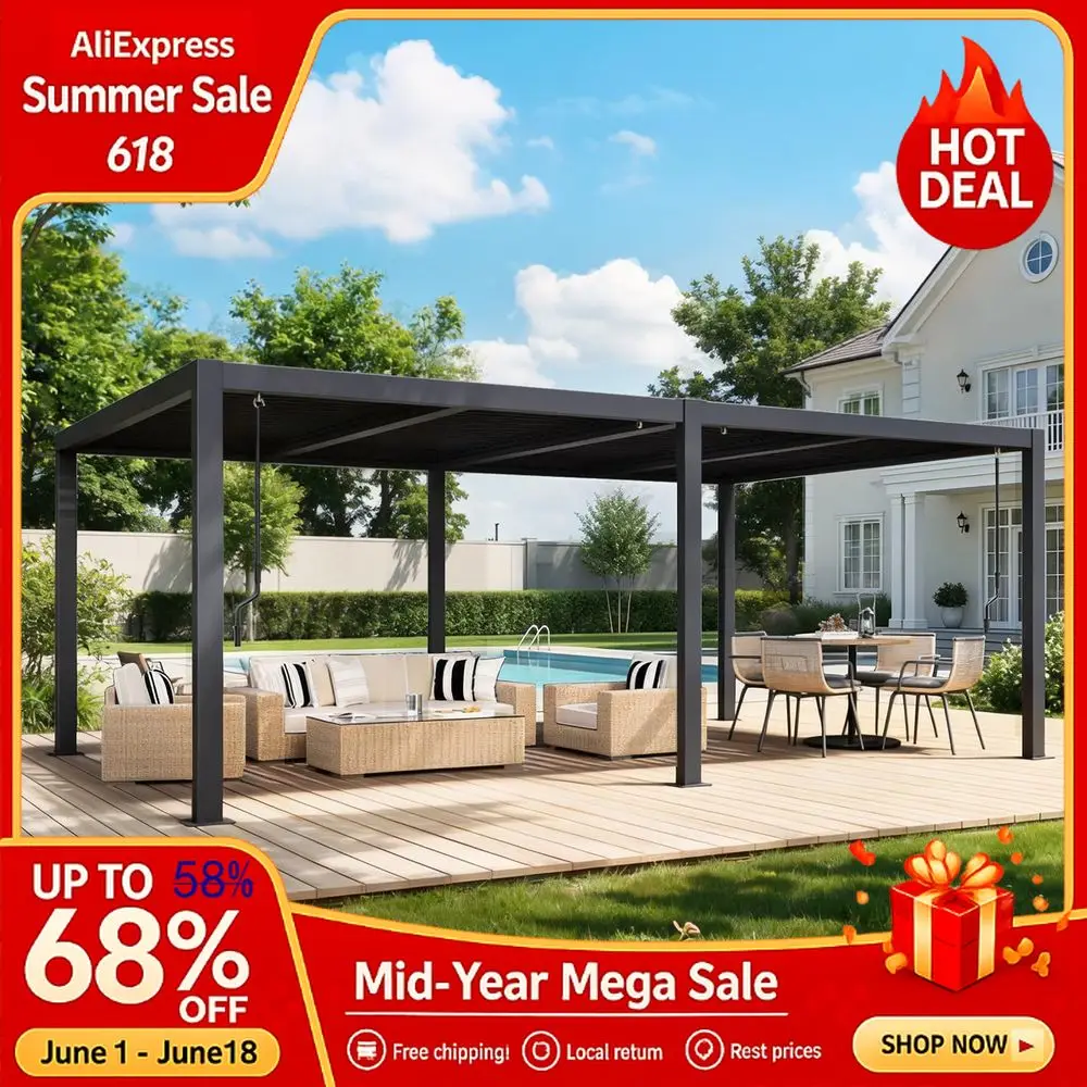 

Pergola Louvered 12x20, Metal Hardtop Pergola with Adjustable Roof for Sun amp Rain Shade, Outdoor Gazebo with Integrated Custom