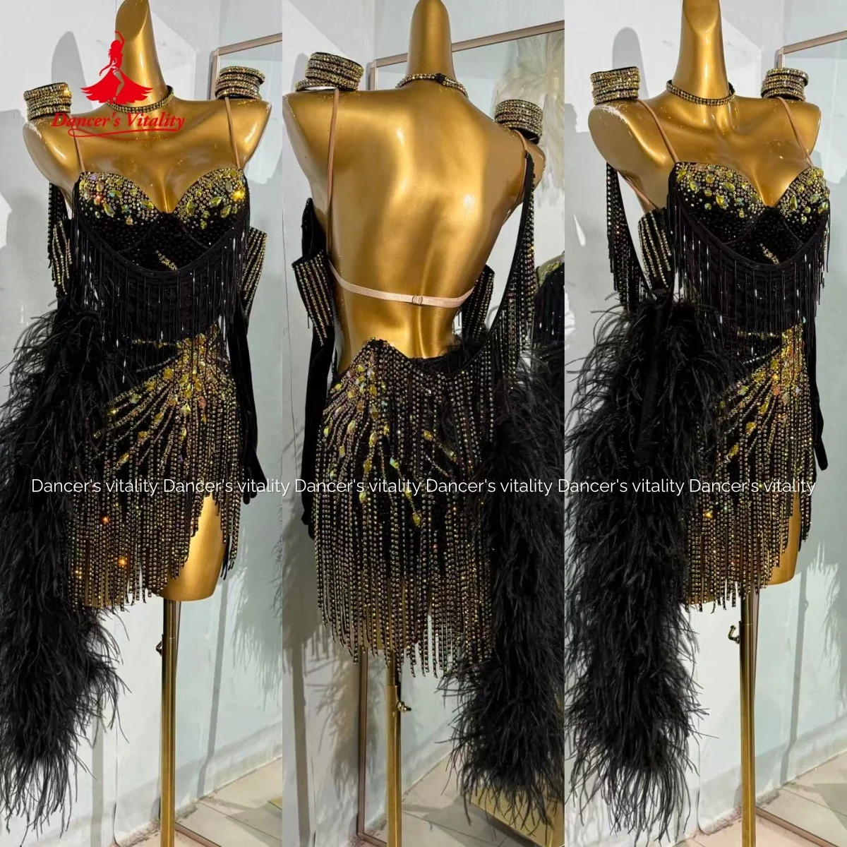 Latin Dance Performance Dress Customsized Adult Children Rumba Chacha Samba Competition Professional Clothing Dance's Vitality
