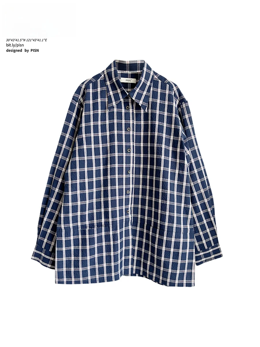 

Женская летняя верхняя одежда свободного кроя с длинными рукавами, воротником и пуговицами, в клетку, с текстурой пэчворк, цветная, на пуговицах