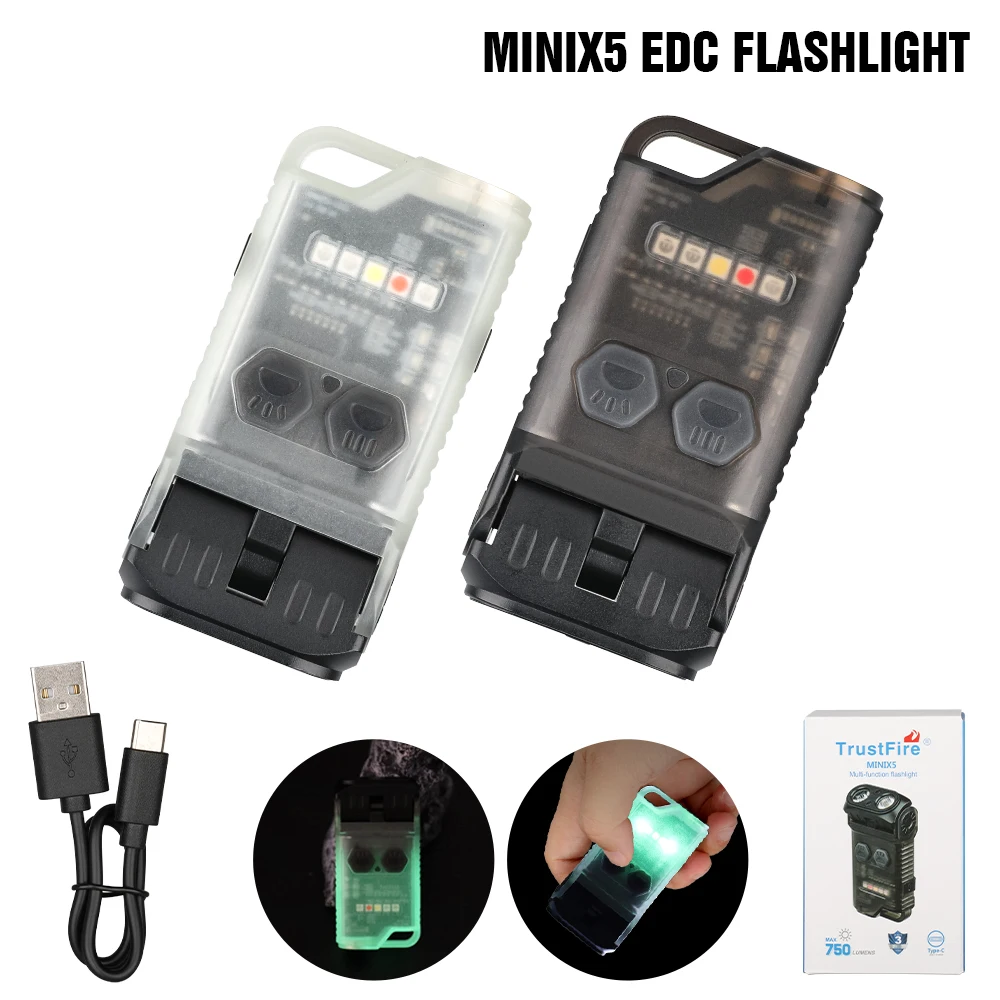 Trustfire MINIX5 LED EDC Flashlight Built in battery 700Lumens Portable Lantern Warning lights UV light With Magnetic Base