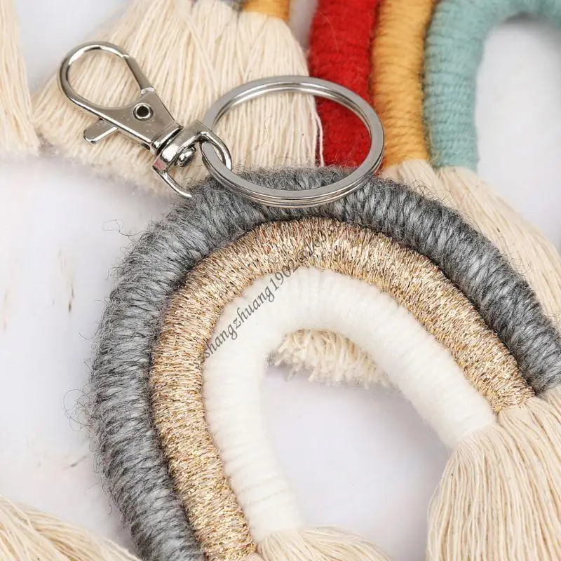 Q6RB مصنوع يدويًا قوس قزح لسلسلة مفاتيح MACRAME KEYRINGS لـ HOLDER JE #5