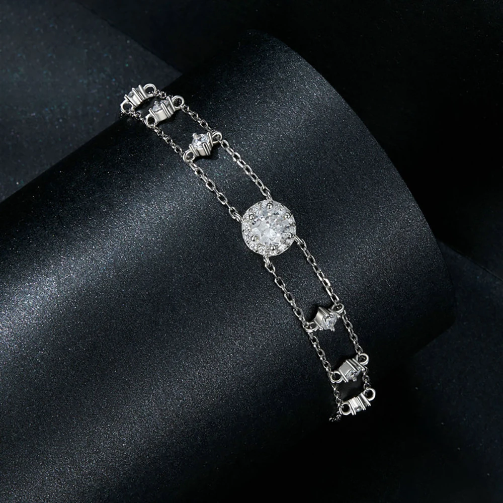 5mm Double Layer Moissanite Bracelet For Women D Color Sparkling Diamond S925 Sterling Adjustable Chain Jewelry With Certificate