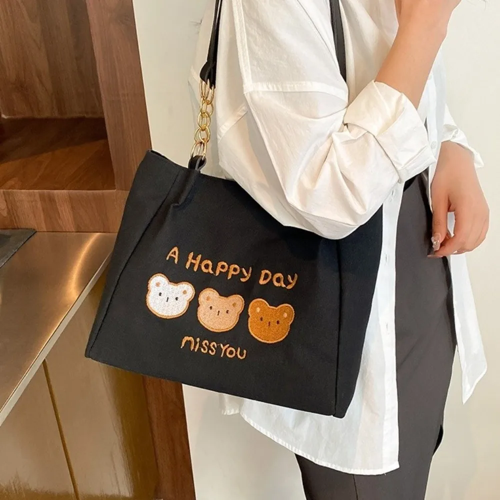 

Сумка на плечо с принтом медведя, однотонная сумка-тоут в корейском стиле с героями мультфильмов, легкая парусиновая сумка большой вместимости для офисного работника