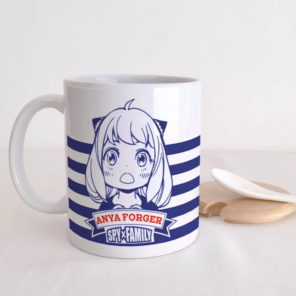 Anime Spy Family Anya Forger  Water Cup Ceramic Mugs Coffee With Lid Spoon Cosplay C008