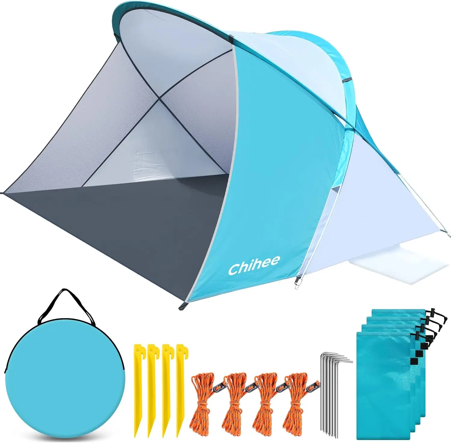 

Pop-Up Beach Tent for 1-2 Person UV Protection Silver Coated Fabric Portable Sun Shelter,Crossed Fiberglass Poles Windproof Sand