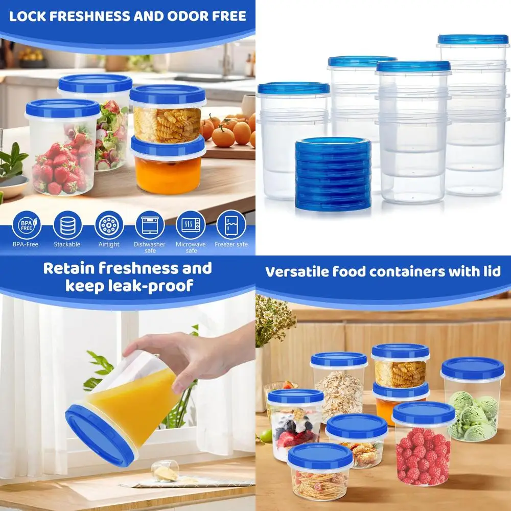 

Airtight Stackable 32 oz Plastic Food Containers with Twist Lids, Set of 12 for Soup, Leftovers, Ice Cream, and More - BPA Free