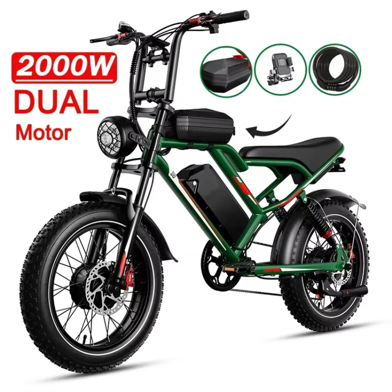 

STLF 48V 25Ah Dual Battery Dual Motor Ebike 2000W Motor 20 Inch Fat Tire Electric Full Suspension Mountain E Bike
