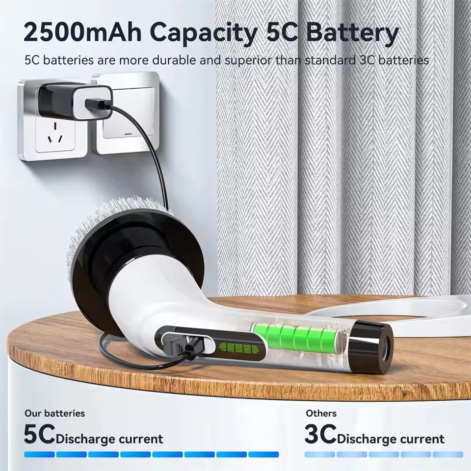 فرشاة تنظيف كهربائية للمطبخ، أداة عمل منزلية قوية، مقبض طويل قابل للفصل وقابل للتعديل مع 8 رؤوس فرشاة قابلة للاستبدال #4