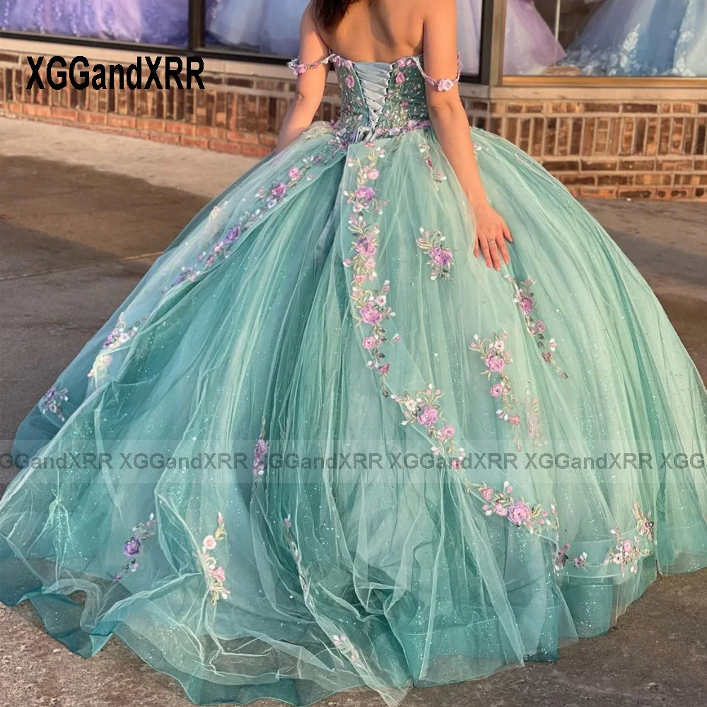 Light Green Ball Gown Quinceanera Dresses 2025 Vestidos De 15 Años Quinceañeras 3D Floral Applique Layers Sweet 16 Dress Party