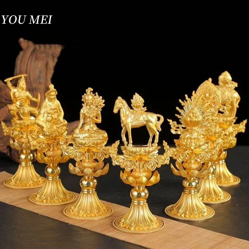 

1Set Tibetan Large Size Golden Wheel King Seven Treasures,Tantric Alloy Handicraft,Buddhism Religious Item Altars Decorative