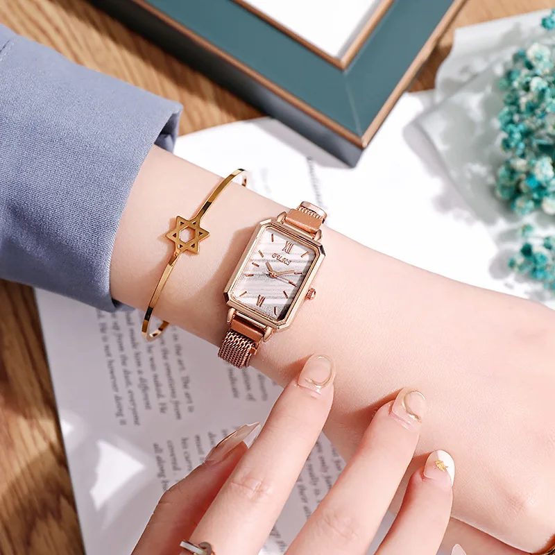 Fashion Women Watch Green Small Dial Watch Luxury Ladies Watches Simple Rose Gold Temperament Women Quartz Watch