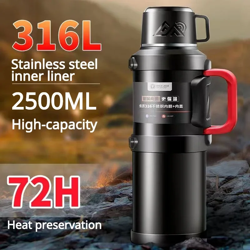 

2500ML Large Capacity Thermos Bottle Outdoor 316 Stainless Steel Thermos Bottle Camping Fishing Water Bottle Travel Tumbler