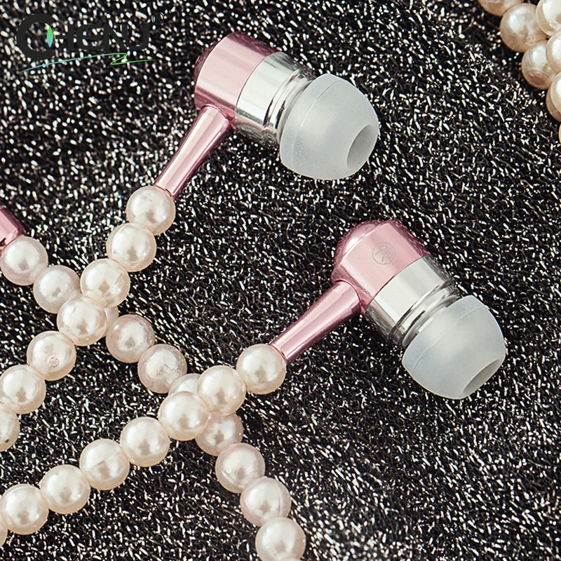 Pearl Earphone Necklace High-end Metal Dynamic Earphones With Microphone Music Call Headphones That Can Be Used As Accessories!