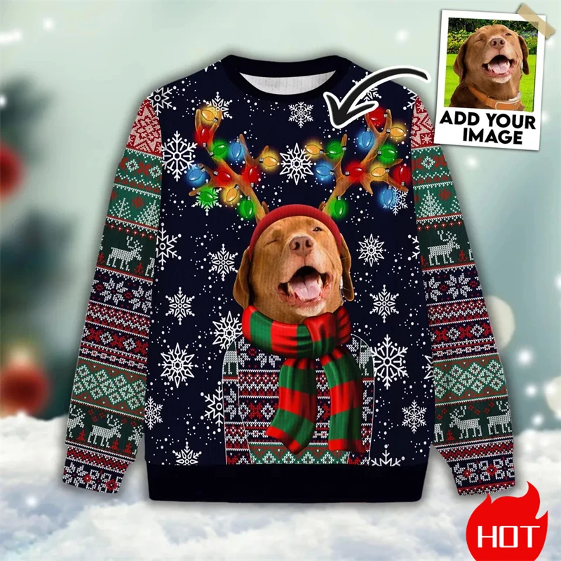 

Custom Your Exclusive 3D Print Ugly Christmas Sweater DIY Face Family Funny Image Pet Photos Sweatshirt Pullovers Xmas Gifts Top