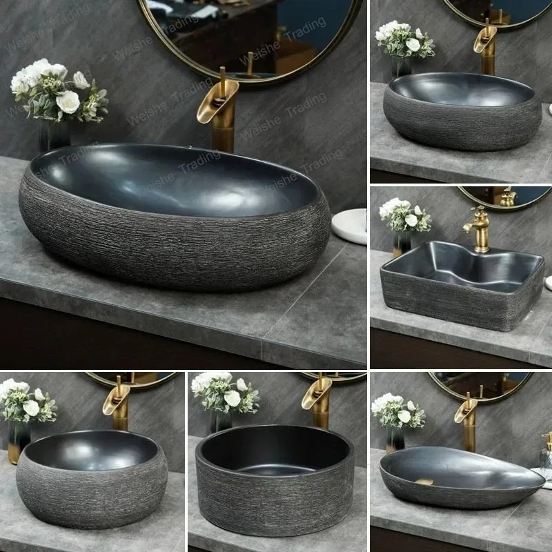 Modern Art Bathroom Sink Ceramic Countertop Basin Creative Retro Bathroom Washbasin  Balcony Kitchen Wash basin Single Basin A