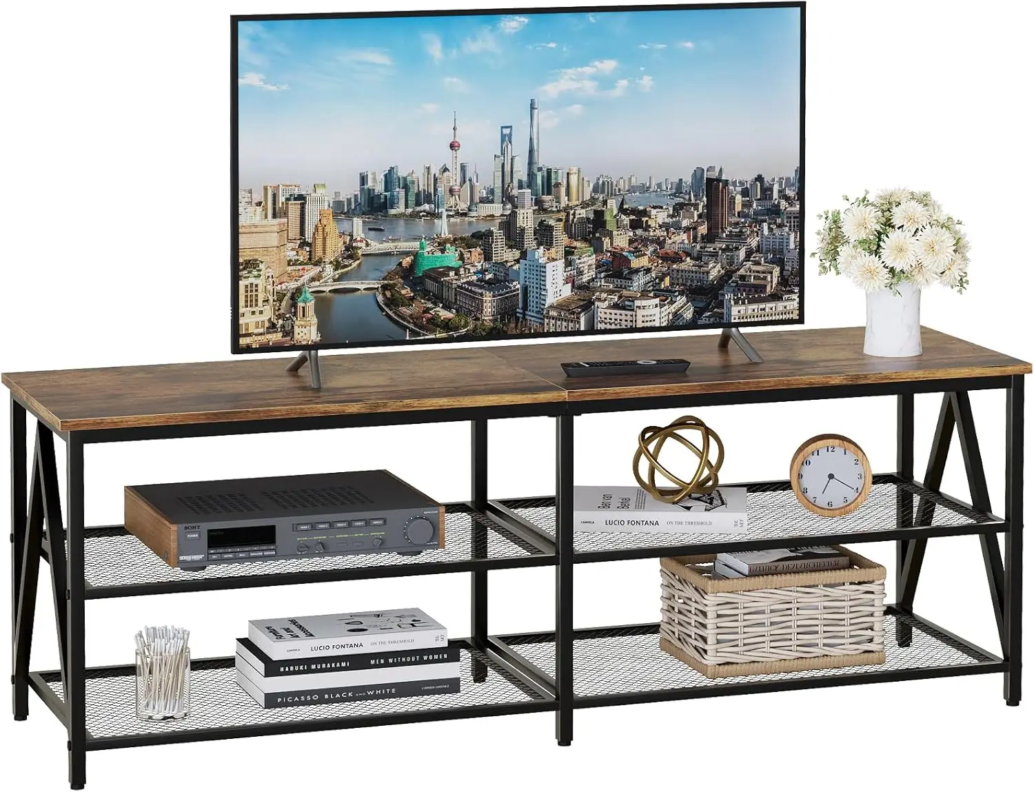 

TV Stand for TV up to 65 Inch, Long 55" Cabinet with 3-Tier Storage Shelves,Entertainment Center Console Table for Living