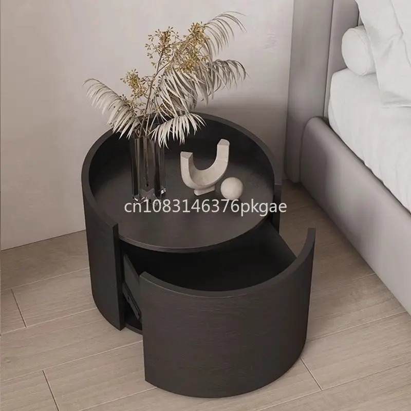 Retro Minimalist Round Bedside Table Modern Simple Bedroom Home Designer Store Solid Wood Bedside Cabinet Furniture