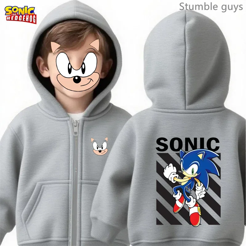 سونيك كيدز أنيمي الرمز البريدي هوديي ربيع الخريف الفتيان ملابس الفتيات ملابس رياضية دافئة لباس غير رسمي