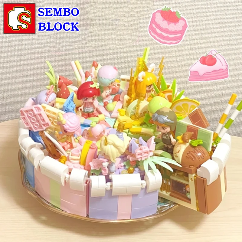 

SEMBO Cake Building Blocks Dessert Model Kawaii Pink Food Figure Children's Toy Valentines Day Birthday Gift Candy Planet Series