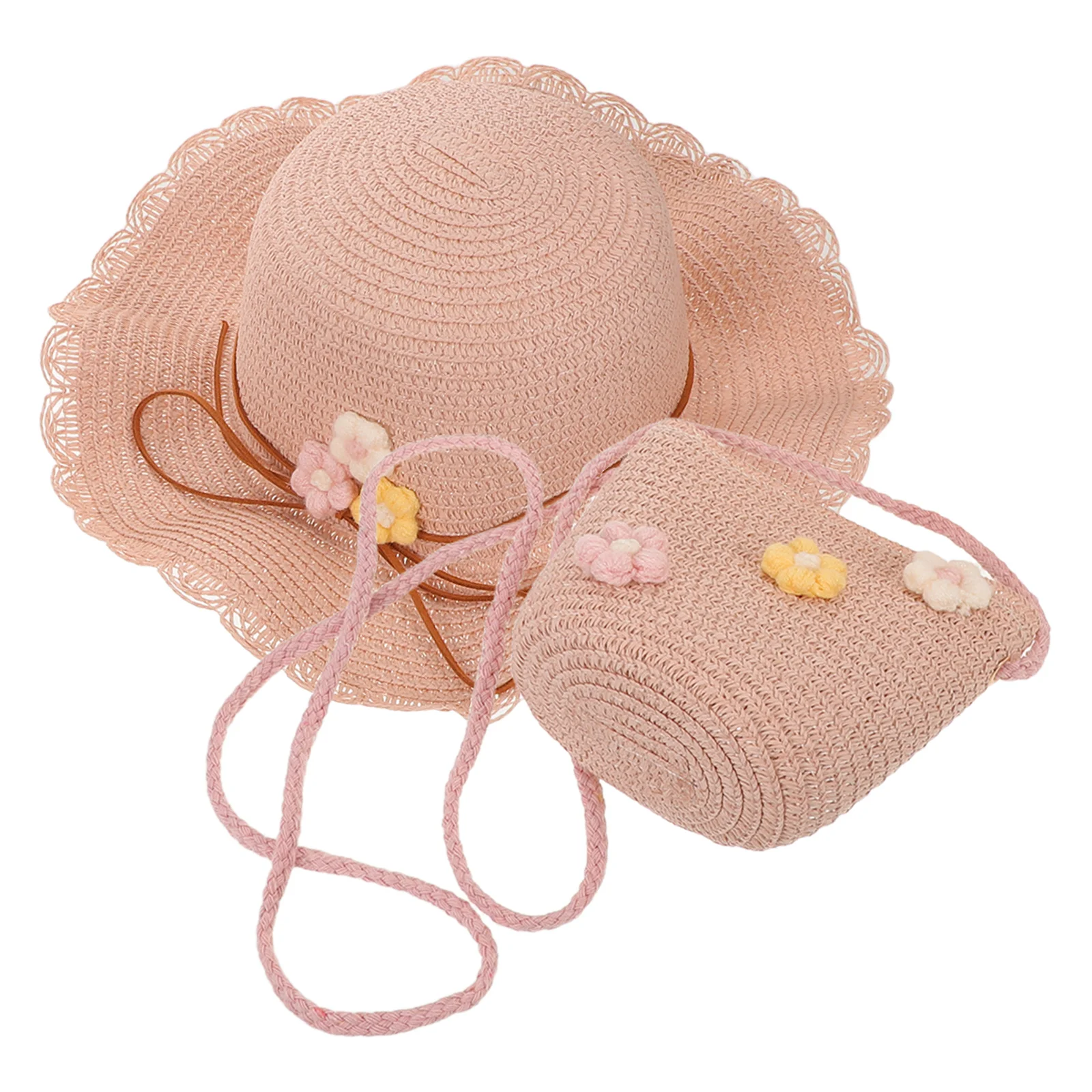 

1 Kids Straw Hat Bag Set Uv Protection Lightweight Breathable Beach Hat For Toddler Girls Boys Summer Outdoor Family Travel