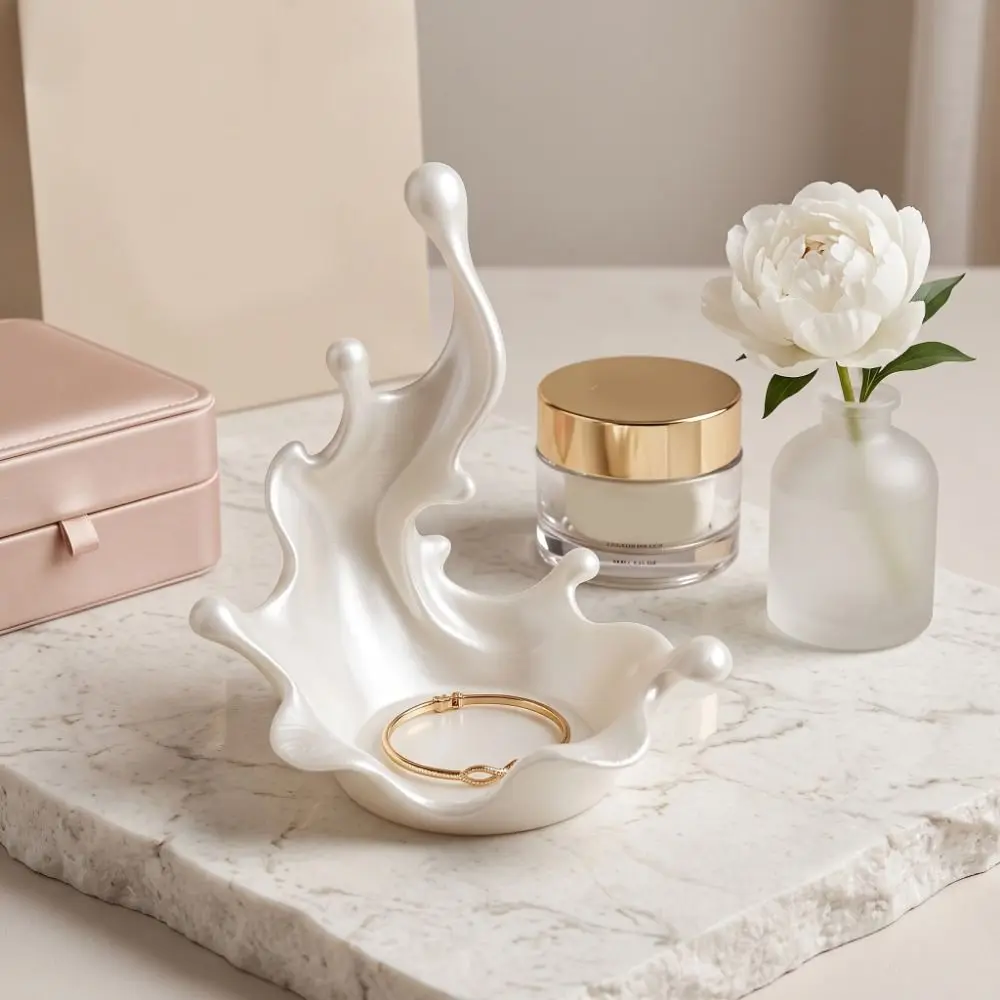 3D Printed Splash Shaped Jewelry Tray Wave Shaped Plastic Water Splash Trinket Holder Decorative Vivid Key Ring Holder