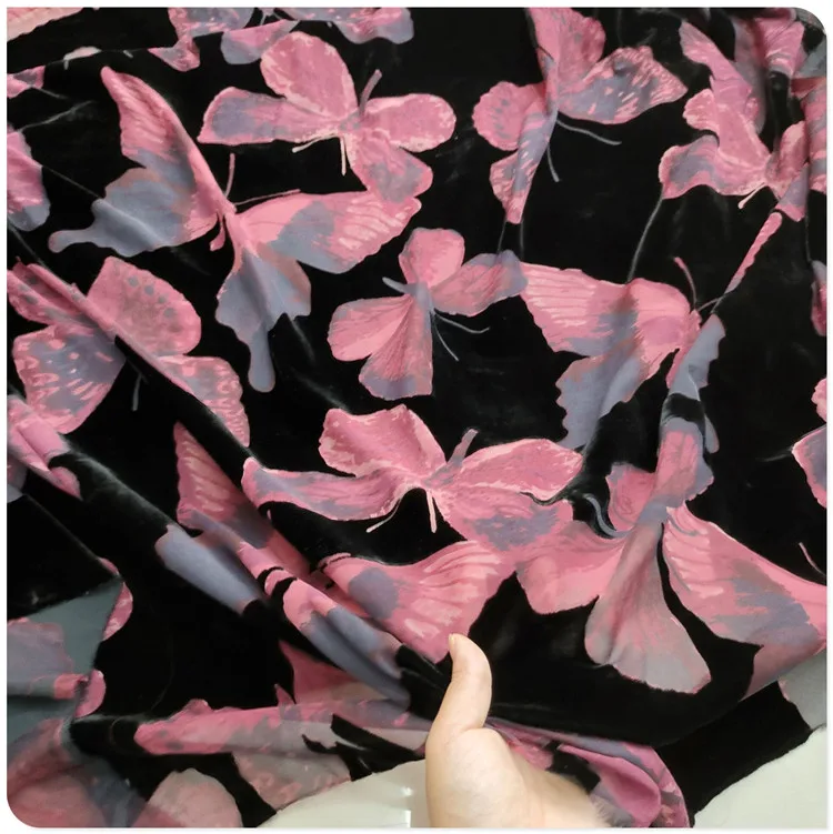 Hollow Out Pansy Artificial Silk Bottom Mulberry Silk Bottom Cotton Velvet Fabric Dress Cheongsam Short Sleeve Clothing Fabric