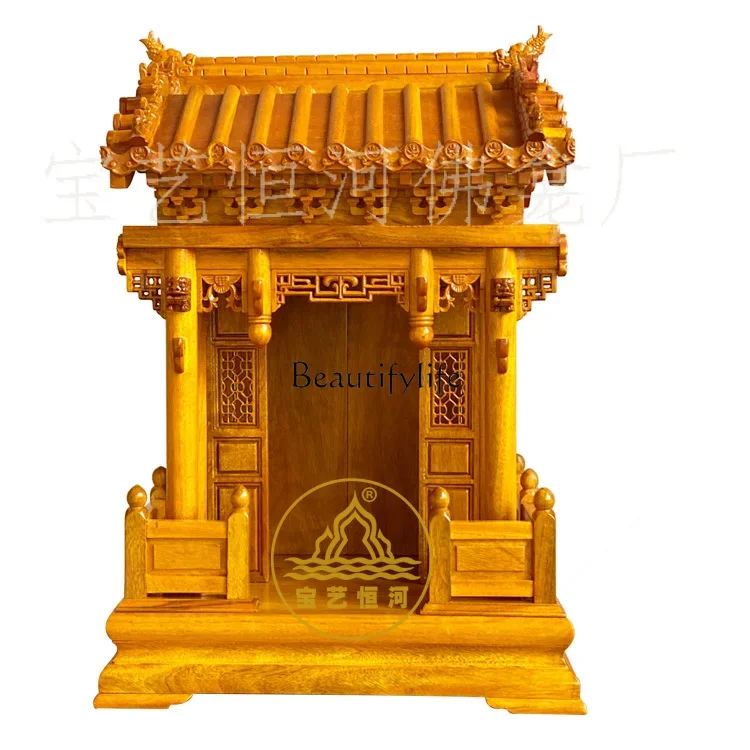 

ls 18Buddhist niche with door Solid wood household ancestor offering platform