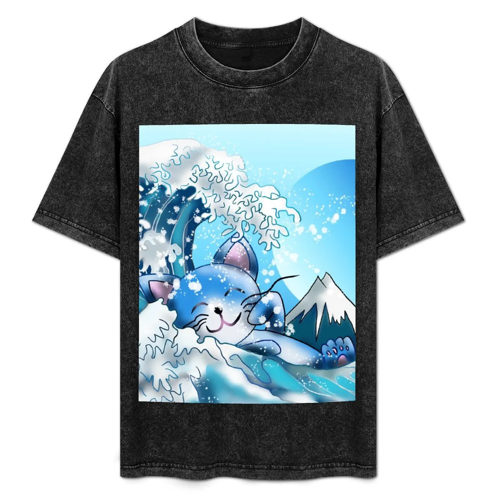 

The Great Cat in the Wave off Kanagawa T-Shirt plus sizes luxury clothing labubu vintage street wear black t shirts for men