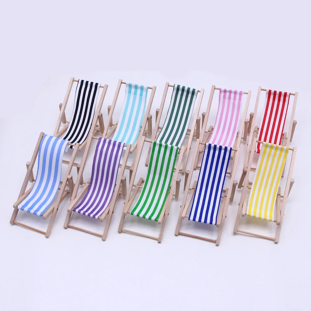 Dollhouse wooden beach chair model, mini furniture outdoor lounge chair, miniature scene accessories