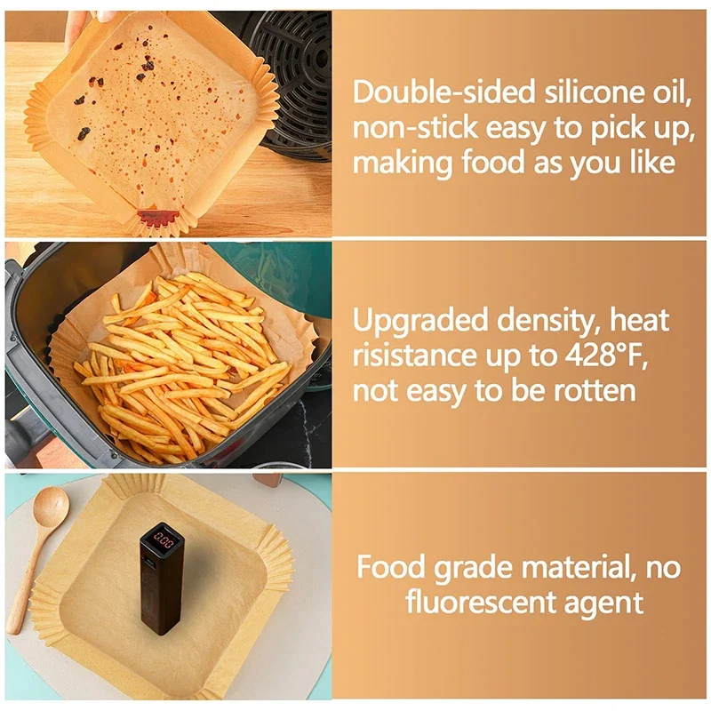 مقلاة هوائية كبيرة بطانات ورقية للاستعمال مرة واحدة غير لاصقة 23 سنتيمتر فرن Airfryer ورق خبز شواية النينجا COSORI سلة الطبخ