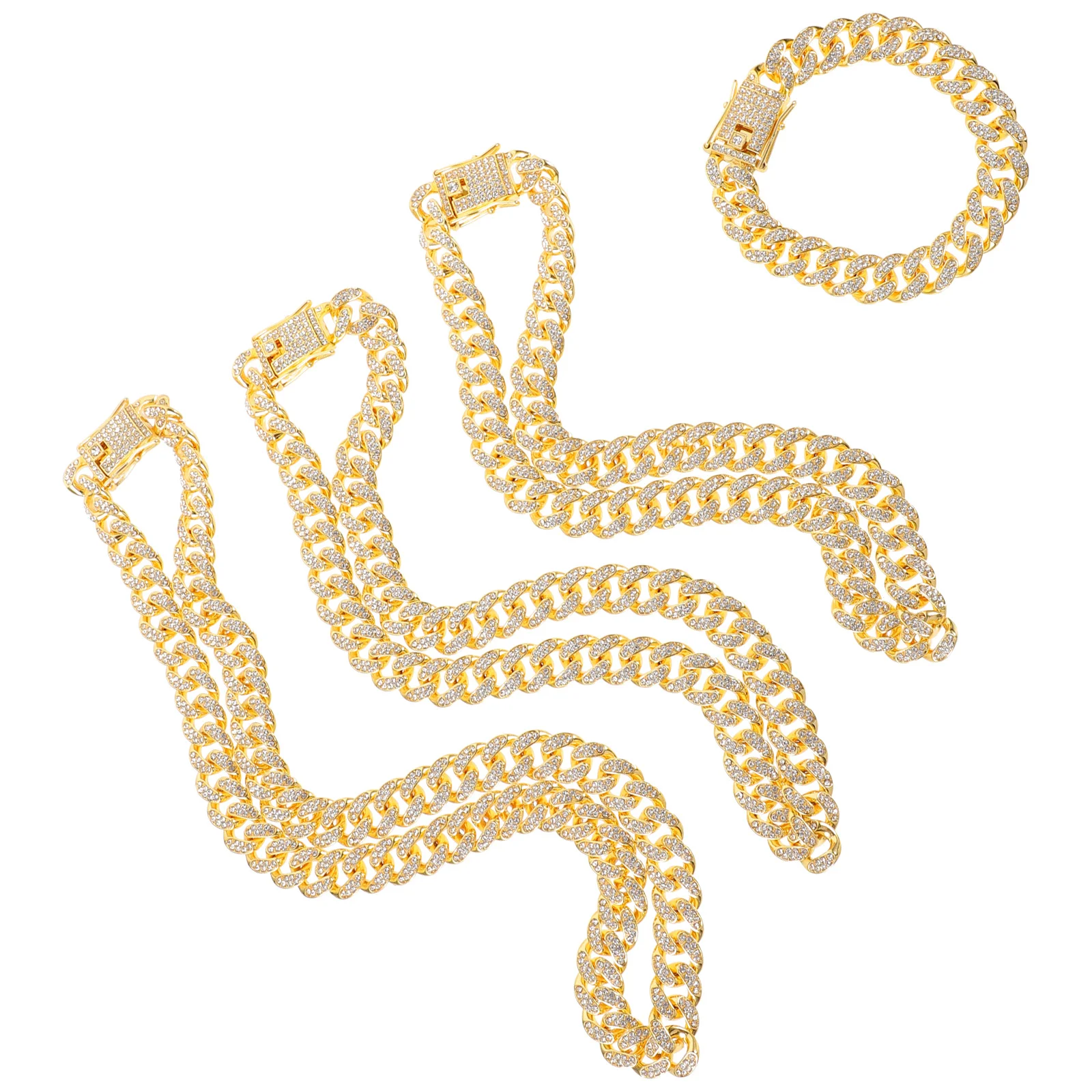 4 قطع ربط سلسلة حجر الراين الهيب هوب مجوهرات للجنسين قلادة سوار بلينغ بيان مجموعة ربط سلسلة للجنسين