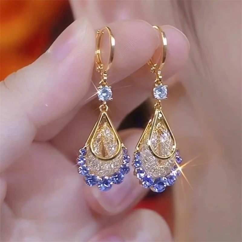 Light Luxury Purple Water Drop Crystal Long Tassel Earrings for Women Shiny Rhinestone Zircon Earring Party Wedding Jewelry Gift