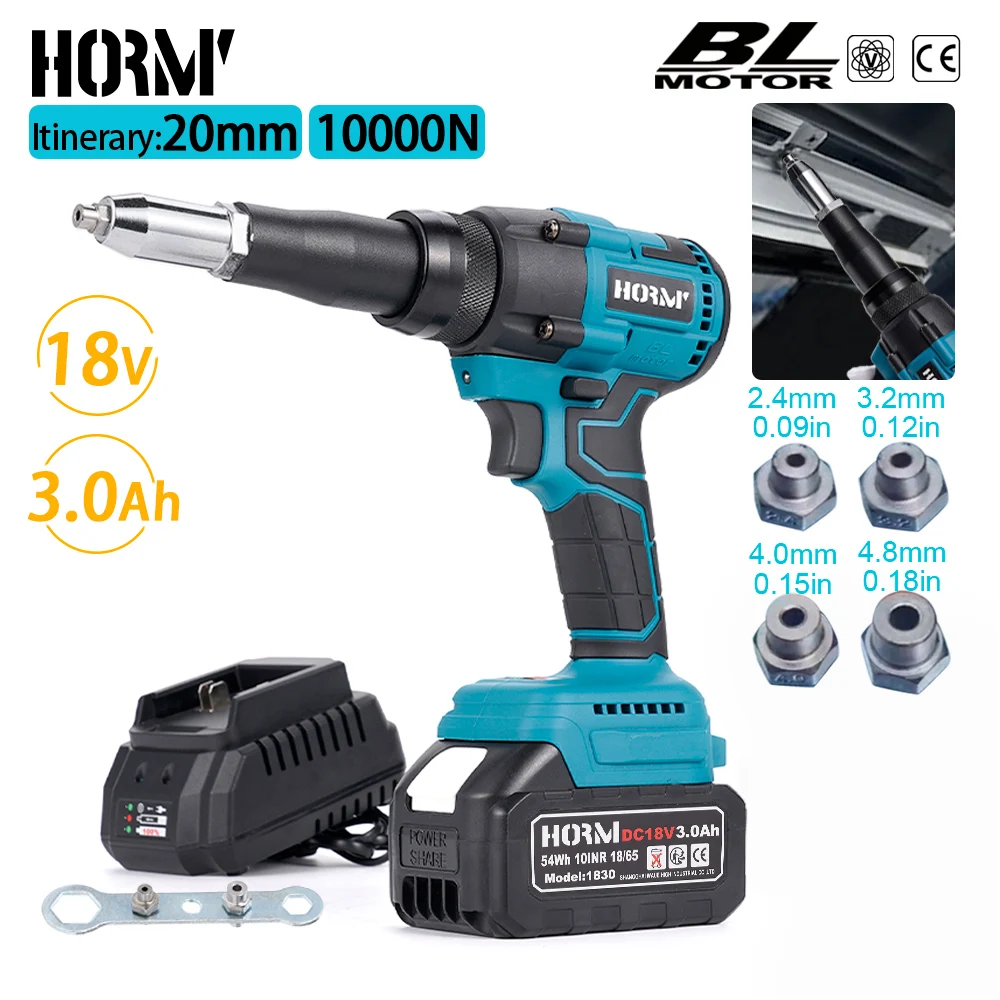 10000N Brushless Electric Rivet Gun 2.4~4.8mm Cordless Rivet Nut Gun Drill Insert Automatic Riveting Tool For Makita 18V Battery