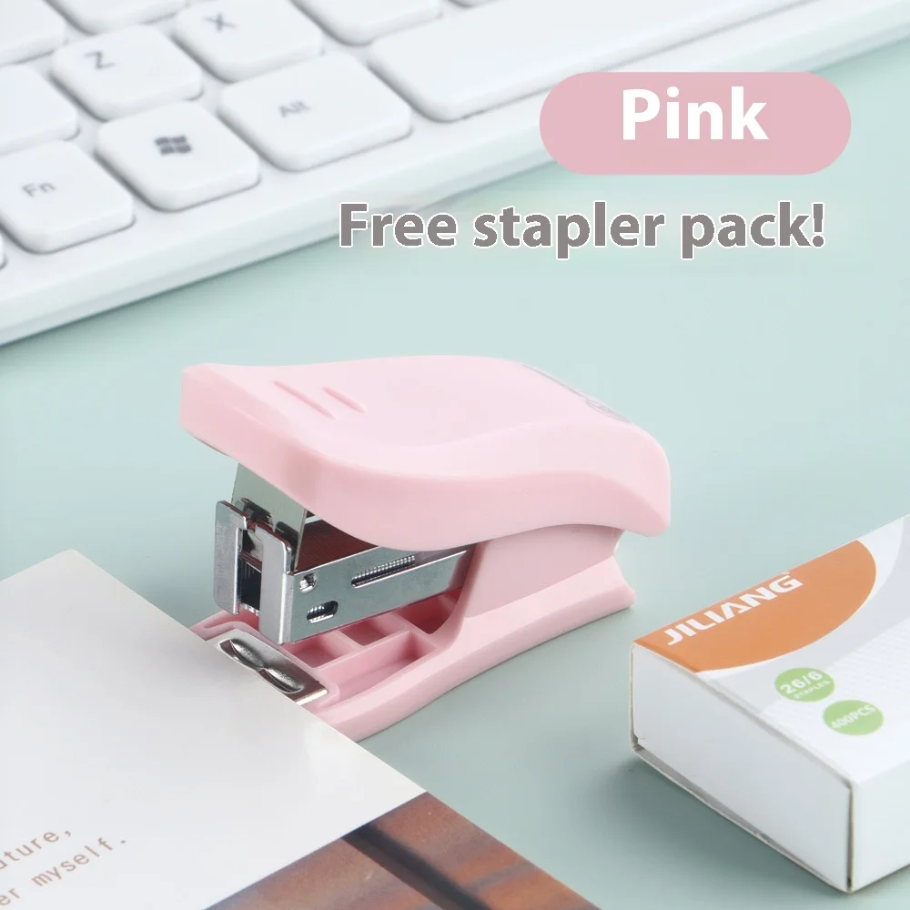 1 Set Mini Stapler for Paper File Metal Stapler Cute Stapler 1 Box Staples Use 26/6 Staples Office Stationery School Supplies