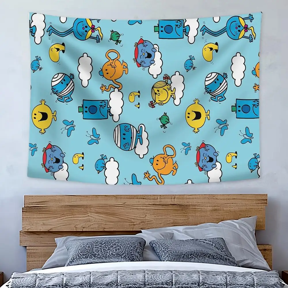 Cartoon M-Mr. Men and Little Miss Tapestry Art Decor Banner Microfiber Backdrop for Bedroom Living Room Bar Garden Party