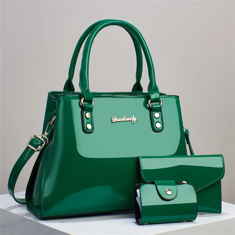 Designer Women's Handbag Trendy Women Shoulder Bag 3 Piece Set Shiny Leather Women's Quality Crossbody Bag
