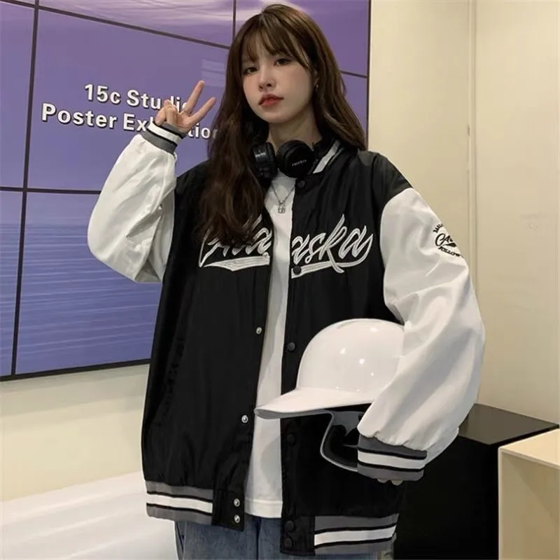 American Retro Baseball Jacket Loose Long Sleeve Women's Fashion Outerwear High Street Style Polyester Fiber Autumn New Arrival