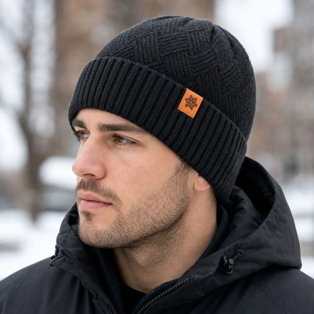 Casual Fleece Knitted Beanie Hat Brimless Warm Coverage Cold Cap Keep Warm Winter Knit Hat Autumn Winter