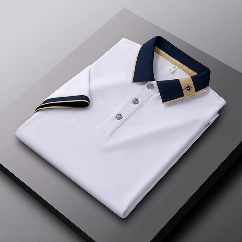 Luxury high-quality ice silk short sleeve POLO shirt men's brand printed lapel top summer New cool and breathable casual T-shirt