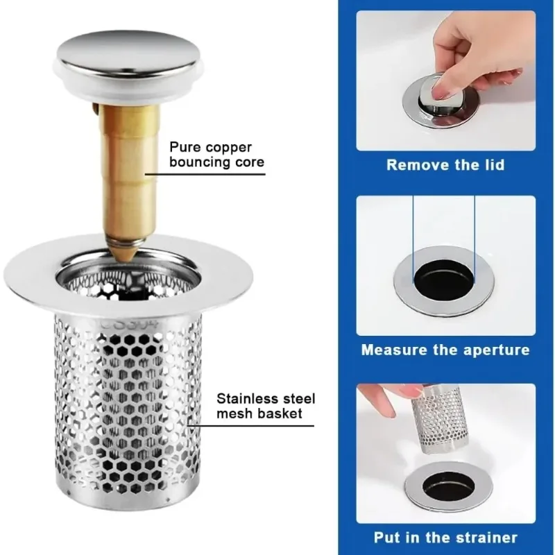 1/2PCS Filter Basket Stainless Steel News Bathroom Sink Plug Stopper Sink Drain Hair Catcher for Washroom Restroom Kitchen Good