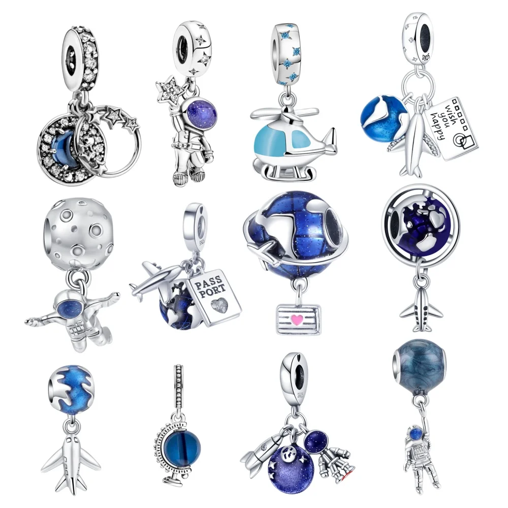 

Original 925 Sterling Silver Planet Series Airplane pendant DIY Charms Bracelet Fit Women Girl Fashion Jewelry Accessories Gift