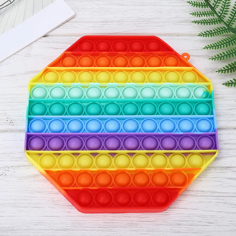 Rainbow Square Round Fidget Toys Push Bubble Sensory Toys Big Size 20cm Autism Needs Squishy Stress Relief Toys Children Gifts