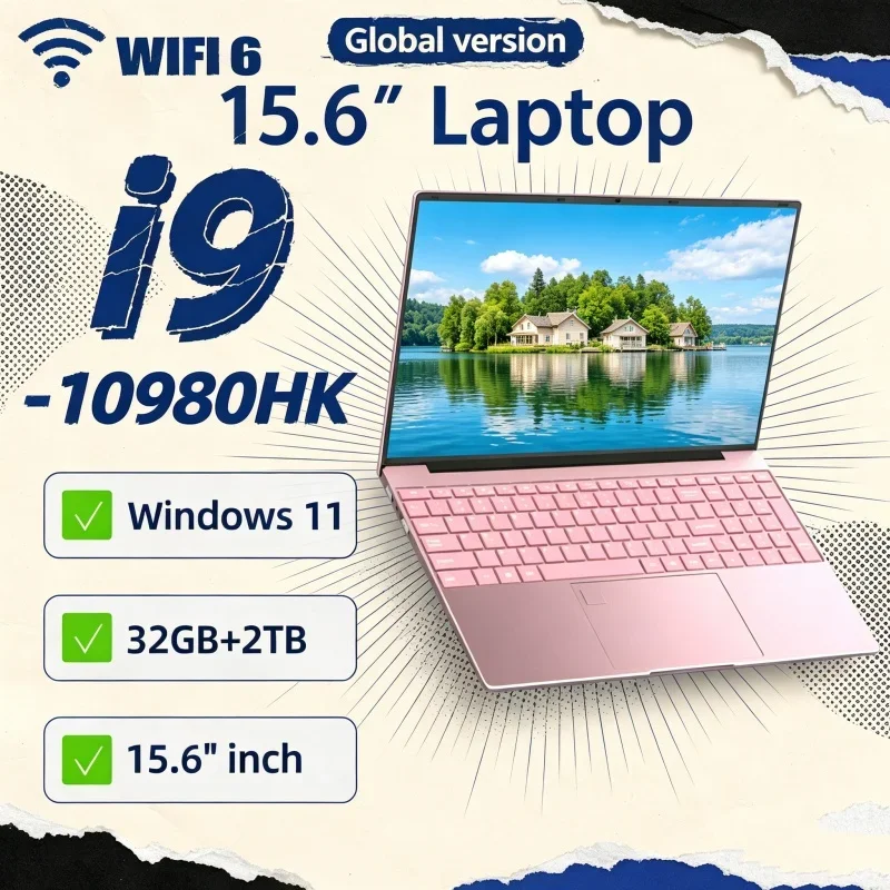 15.6 Inch Snappy‑run Laptop Intel Core I9‑10980HK 16GB RAM 1TB/2TB SSD Fingerprint Unlock Windows 11 Gaming Notebook
