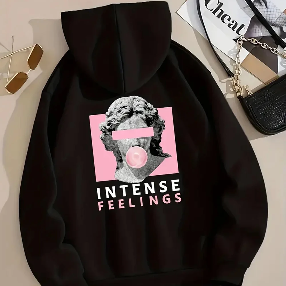 

Mens "INTENSE FEELINGS" Graphic Print Pullover Hoodie Popular Autumn Long Sleeve Streetwear Unisex Streetwear Sweatshirt Tops