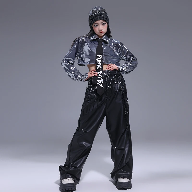 Mädchen Pailletten K-pop Crop Top Jogger Hosen Mädchen Gruppe Kleidung Sets Kinder Jazz Street Dance Kostüme Kinder Hip Hop streetwear