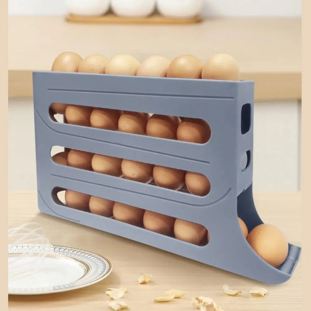 Automatic Scrolling Egg Rack Holder Storage Box Egg Basket Container Organizer Roll Off Refrigerator Egg Dispenser For Kitchen