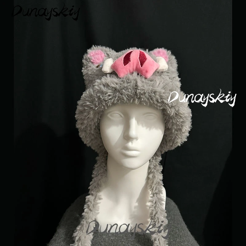 Hashibira Inosuke Costume Set Fluffy Plush Hat Boar\'s Head Mask Anime Manga Cosplay Event High Quality Kawaii Warm Costumized