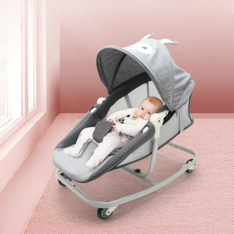 Baby Rocking Chair with Wheels Anti-roll Baby Comfort Chair Multi-gear Adjustment Newborn Baby Rocking Bed Sleeping Cradle Bed